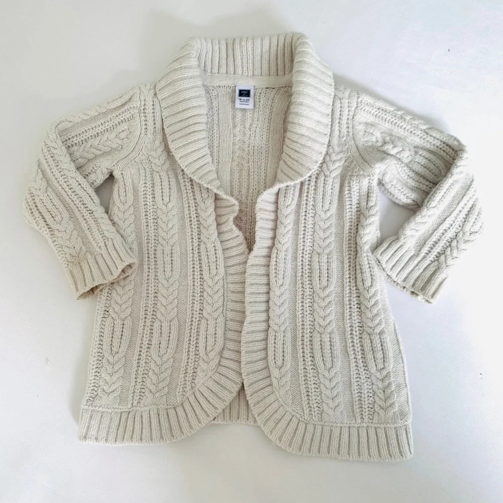 Janie and Jack Cardigan Sweater Cream 18-24 Months Open Cable‎ Knit Shawl Collar